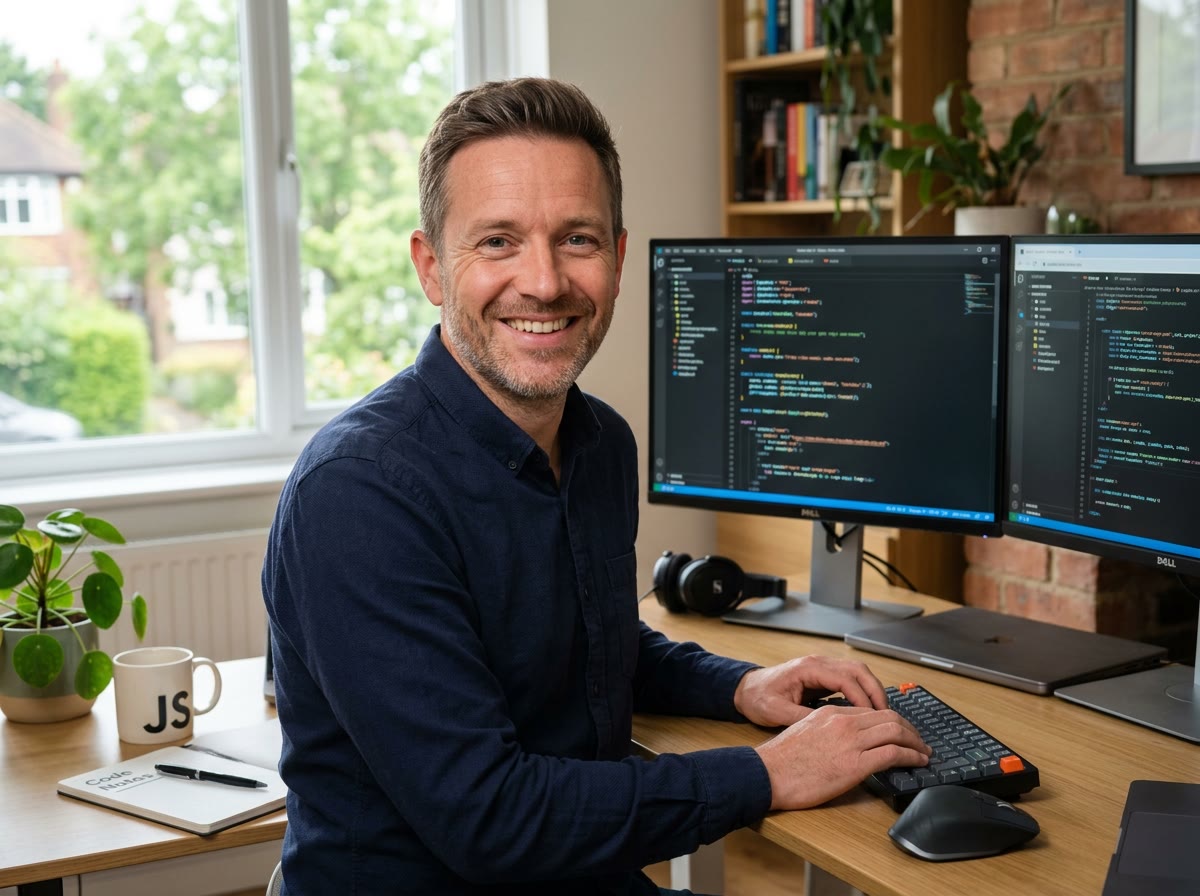 Gavin, founder of Hacked Website Fix, smiling at his desk