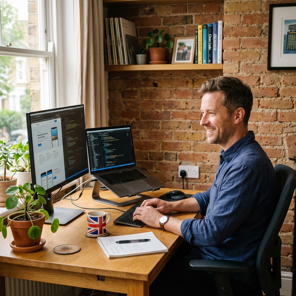 Gavin working at his desk in his Wakefield home office