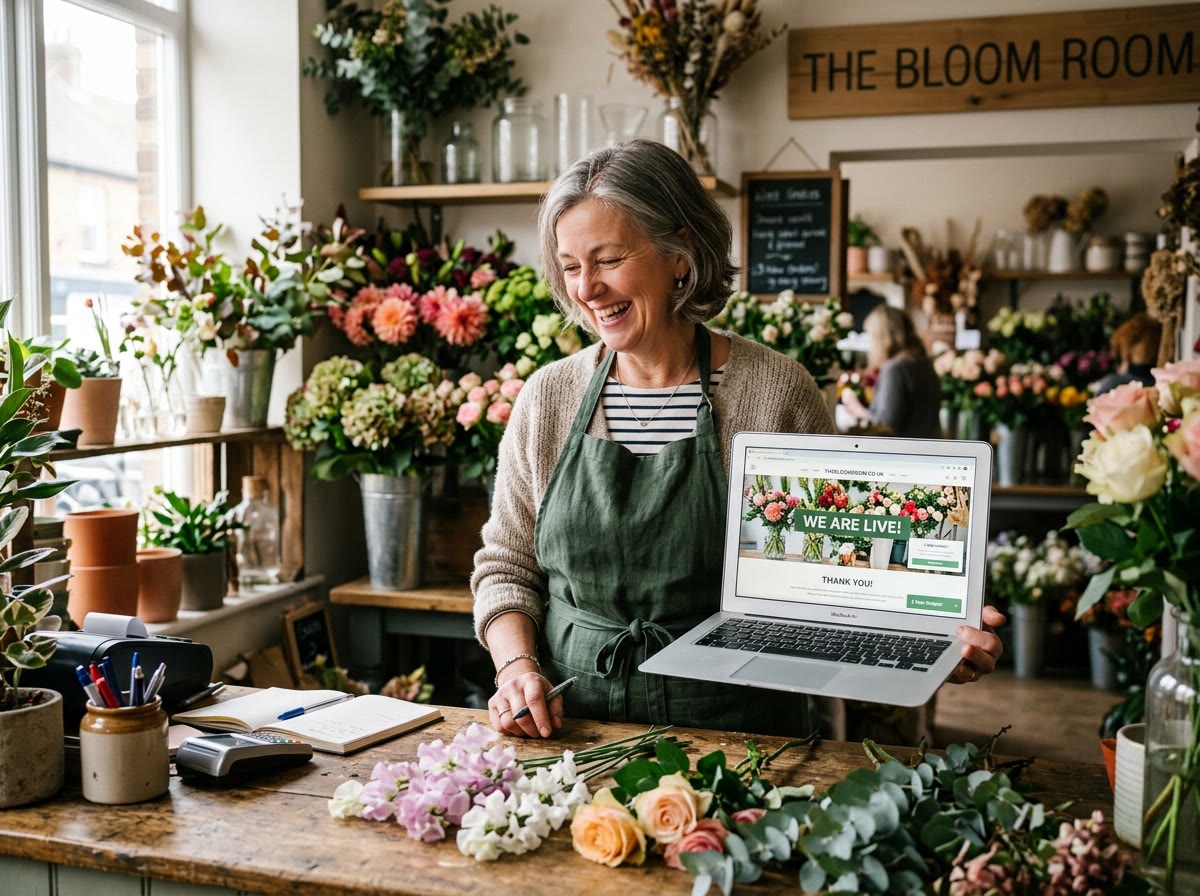 Relieved florist shop owner seeing her website live again